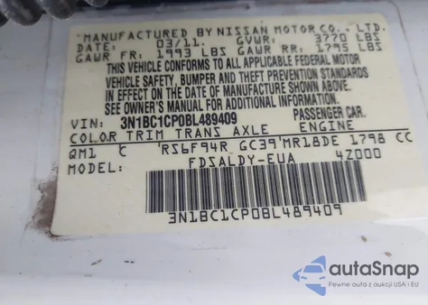 2011 Nissan Versa 1.8S from USA, damaged, VIN 3N1BC1CP0BL489409